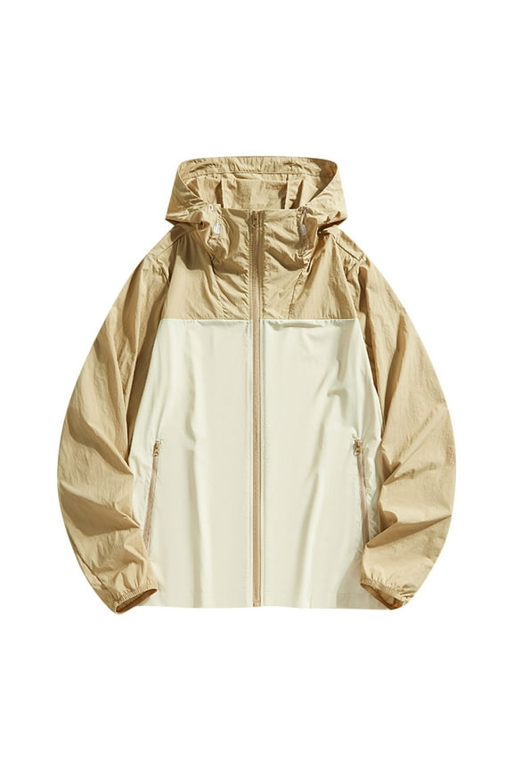 Men And Women Hooded Sun Shirts with Zip Pocket Color Block Breathable Hoodie Jacket for Hiking Running Fishing
