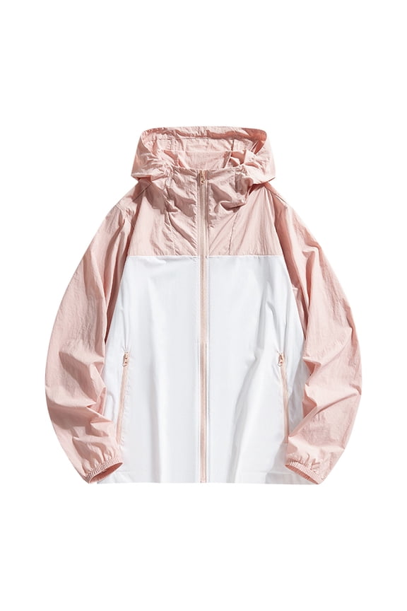 Men And Women Hooded Sun Shirts with Zip Pocket Color Block Breathable Hoodie Jacket for Hiking Running Fishing