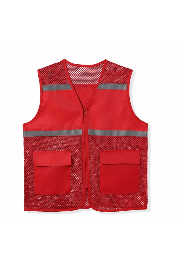 Men And Women Workwear Summer Mesh Vest Breathable Reflective Strip Printed