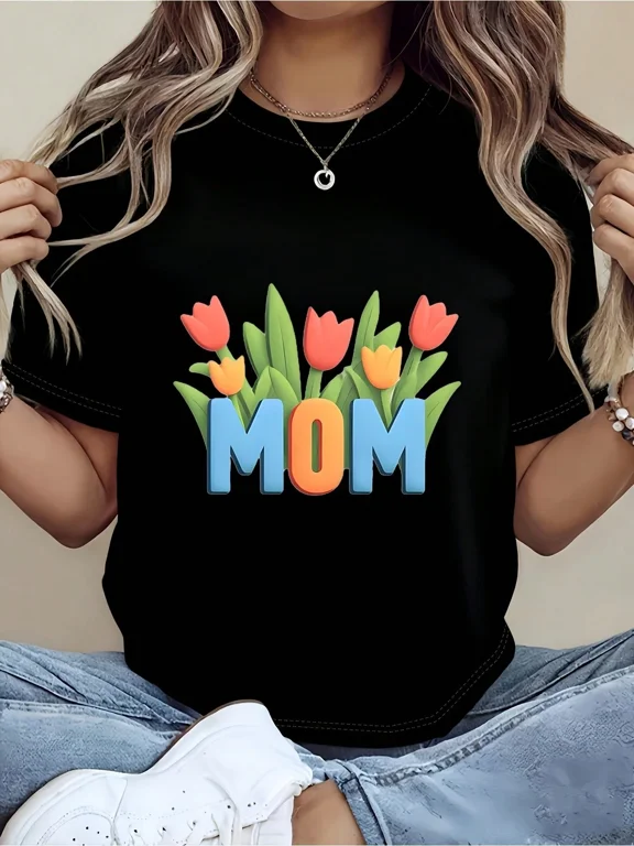 Men And Womens Tshirt Mom With Tulips Crew Neck Comfortable And Soft Happy Mothers Day Local Delivery