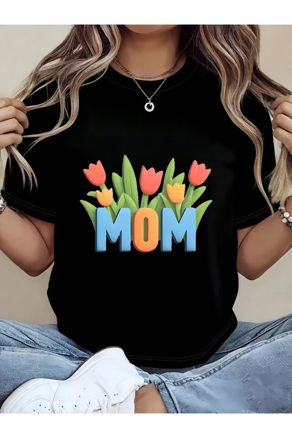 Men And Womens Tshirt Mom With Tulips Crew Neck Comfortable And Soft Happy Mothers Day Local Delivery