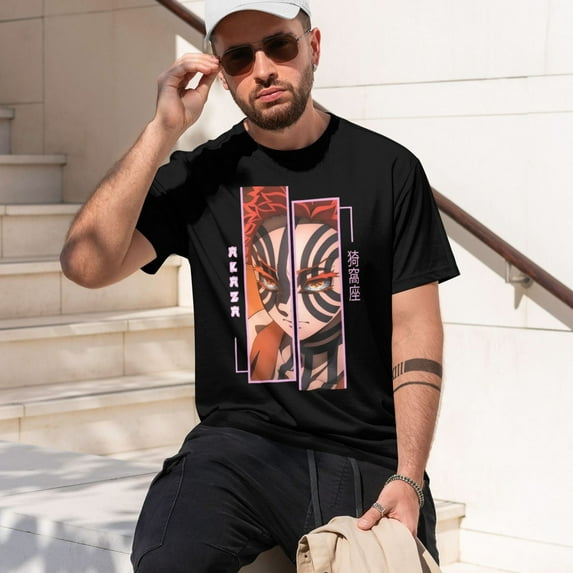 Men Anime Demon Slayer Shirt Kamado Tanjirou Print T-Shirts Cosplay Shirts Fashion Casual Shirt Black -4X-Large