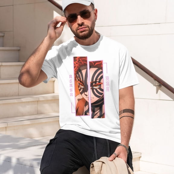 Men Anime Demon Slayer Shirt Kamado Tanjirou Print T-Shirts Cosplay Shirts Fashion Casual Shirt White -Small