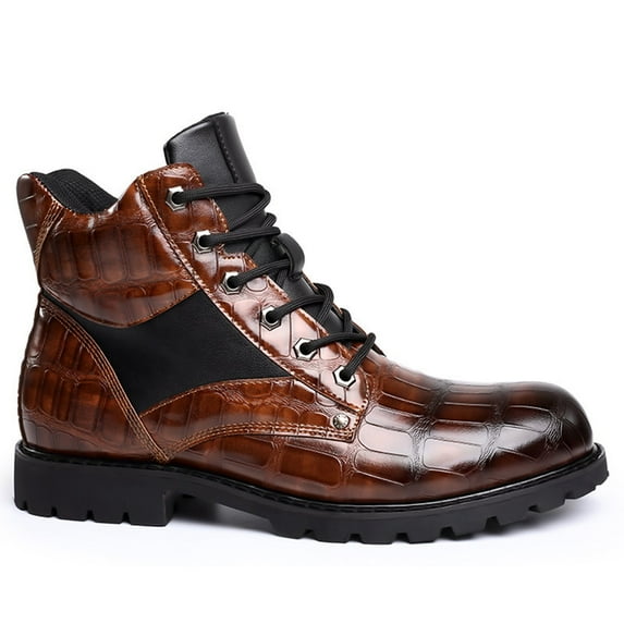 Men Ankle Boots Western Vintage Faux Leather Waterproof Lace Up High Top Casual Leather Boots Combat Boots Short Boots