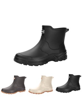 Men Ankle Rubber Rain Boots Wear Resistant Fully Waterproof Anti-Slip Deep Lug Sole Short Wellies Durable Outdoor Footwear for Fishing, Rainy Mens Walking Shoes Khaki 10.5(45)