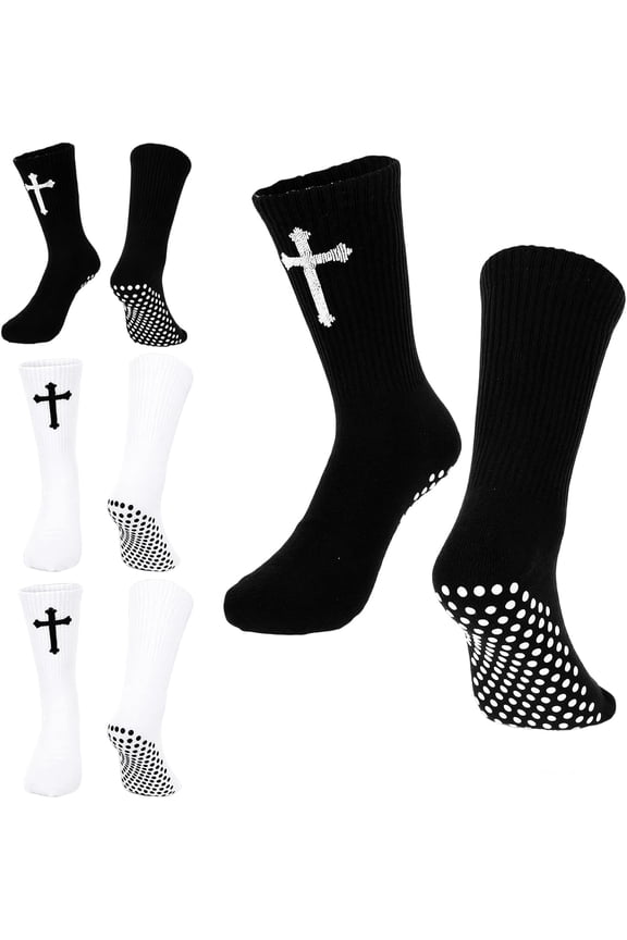 Men AntiSlip Cross Grip Socks, Jesus Christian FaithInspired NonSlip Athletic Socks for Soccer Wrestling Running Gym Sports