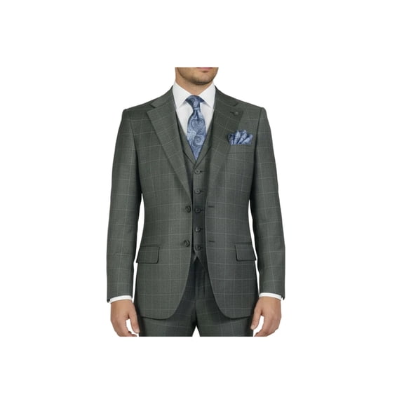 Men Apollo King 3pc Classic Suit A303 Gray white window pane 100% Wool Ship free