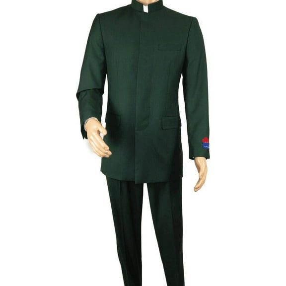 Men Apollo King Band Collarless Church Suit Mandarin 5 Hidden Buttons AG59 Green