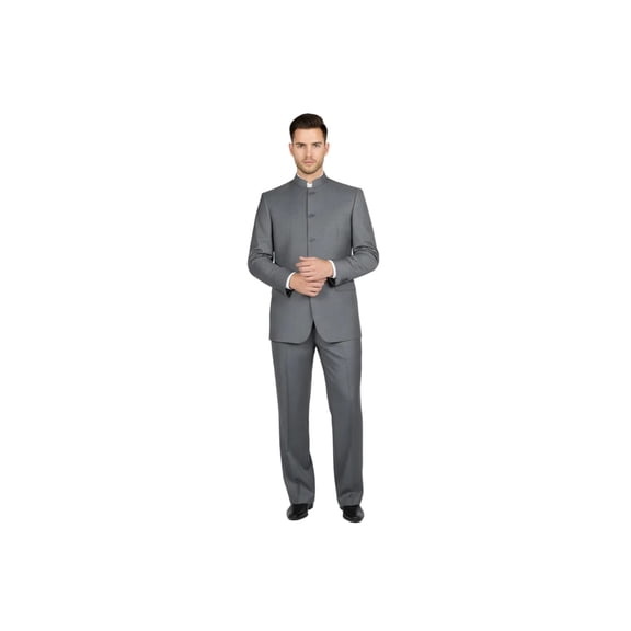 Men Apollo King Banded Collarless suit Mandarin 5 Button Wide leg M5-3 Gray New