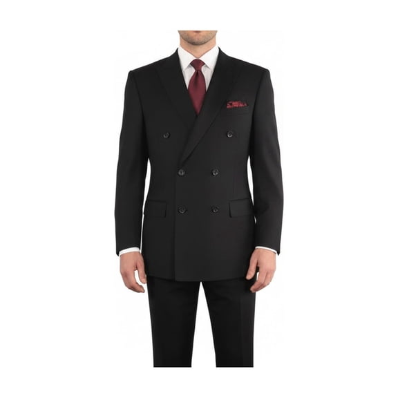 Men Apollo King Double Breasted Formal Business Suit Pleated Pants DM21 Black