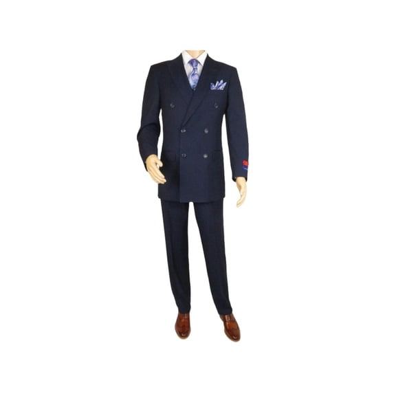 Men Apollo King Double Breasted Suit Classic Peak Lapel Pleated DM22 Navy Blue
