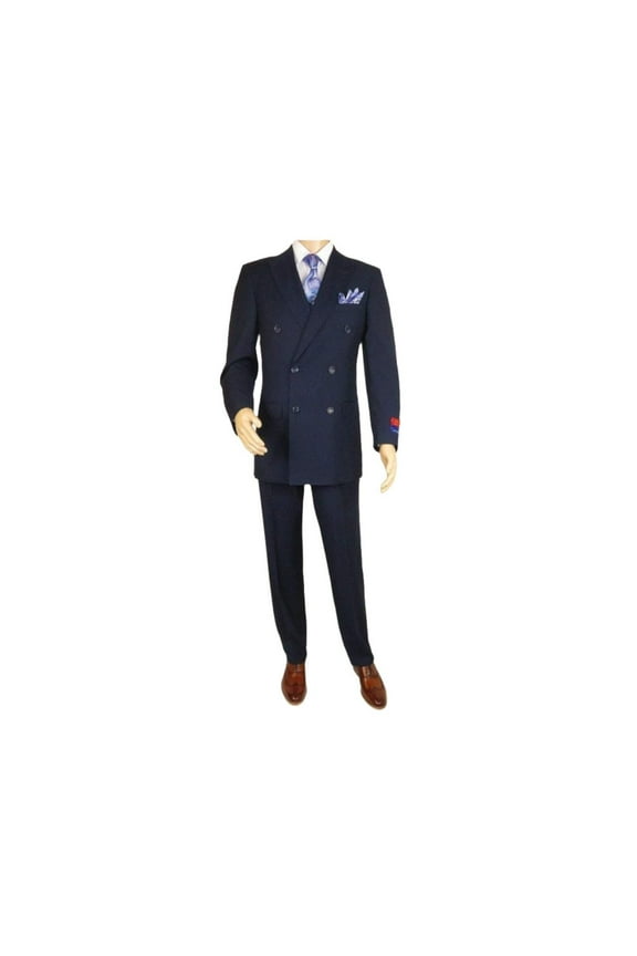 Men Apollo King Double Breasted Suit Classic Peak Lapel Pleated DM22 Navy Blue