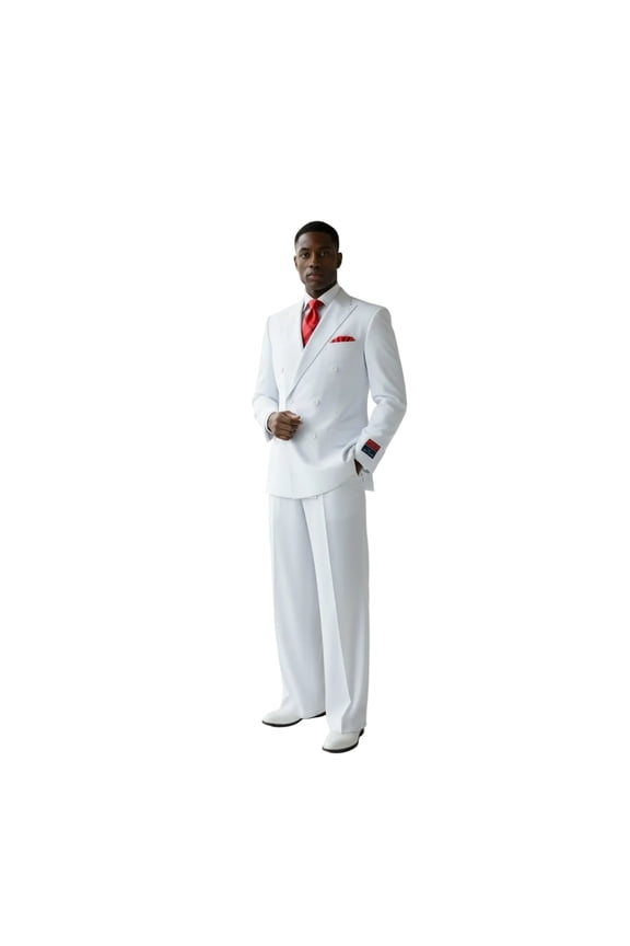 Men Apollo King Double Breasted Suit Classic Peak Lapel Pleated DM26 White