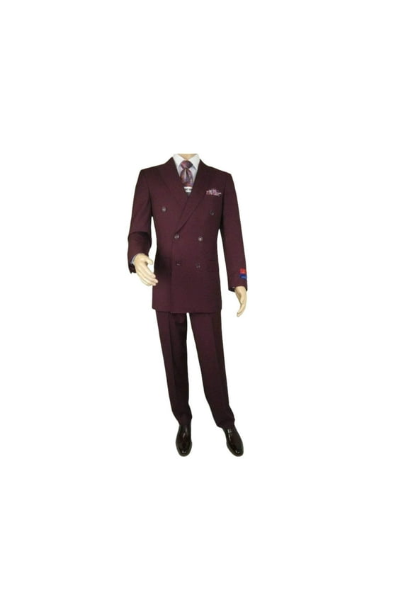 Men Apollo King Double Breasted Suit Classic Peak Lapel Pleated DM29 Burgundy