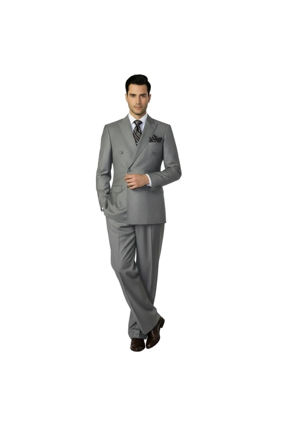 Men Apollo King Double Breasted Suit Classic Peak Lapel Soft Blend DM23 Gray