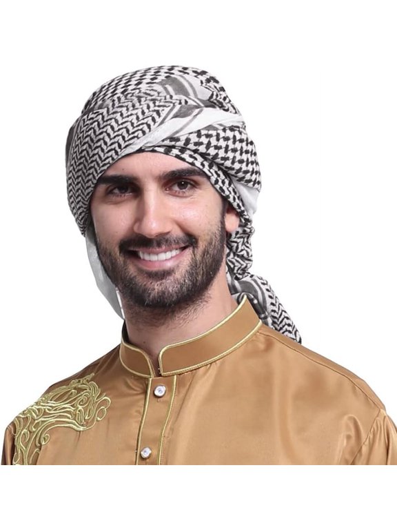 Men Arab Shemagh Kaffiyeh Headscarf, 140×140cm Polyester Muslim Headwrap, Middle East Arafat Turban Shawl for Men-Black