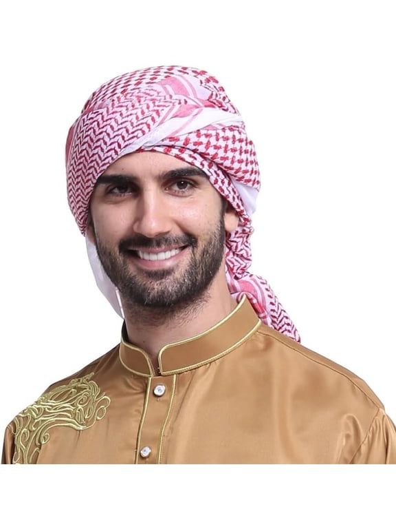 Men Arab Shemagh Kaffiyeh Headscarf Muslim Hijab Headband Dubai Turban Cap Shawl Headwrap Middle East Arafat Scarf