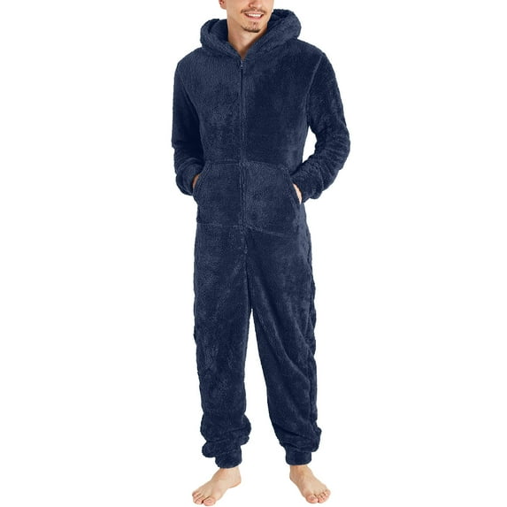 Men Artificial Wool Long Big And Tall Track Suits for Men Sleeve Pajamas Casual Solid Mens Coverall Color Zipper Loose Hooded Hoodie Jumpsuit Jumpsuit Pajamas Casual Winter Men's Jumpsuit with Belt Wa