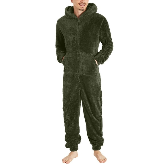 Men Artificial Wool Long Jumpsuit Men Hood Sleeve Pajamas Casual Solid Hooded Jumpsuit Color Zipper Loose Hooded Hoodies Set for Men Jumpsuit Pajamas Casual Winter Mens Ski Jumpsuit Warm Rompe 1 Piece