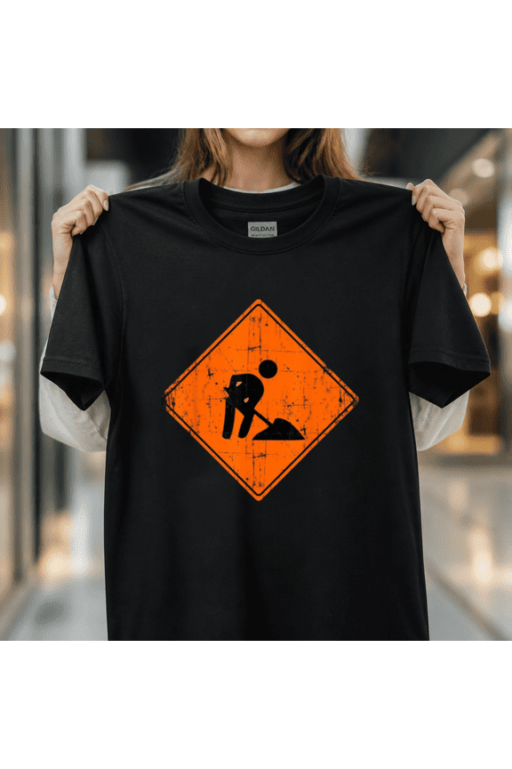 Men At Work Road Sign Funny Sarcastic Distressed Graphic Unisex T-Shirt, S - 5XL