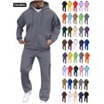 thumbnail image 1 of Men Athletic Outfit Sets 2 Piece Solid Fleece Lined Track Suit Loose Drawstring Full Zip Hoodie with Pocket & Elastic Waist Open Bottom Cargo Sweatpants(Dark Gray, XL), 1 of 8