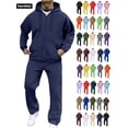thumbnail image 1 of Men Athletic Outfit Sets 2 Piece Solid Fleece Lined Track Suit Loose Drawstring Full Zip Hoodie with Pocket & Elastic Waist Open Bottom Cargo Sweatpants(Dark Blue, L), 1 of 8