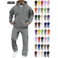 thumbnail image 1 of Men Athletic Outfit Sets 2 Piece Solid Fleece Lined Track Suit Loose Drawstring Full Zip Hoodie with Pocket & Elastic Waist Open Bottom Cargo Sweatpants(Gray, 2XL), 1 of 8