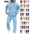 thumbnail image 1 of Men Athletic Outfit Sets 2 Piece Solid Fleece Lined Track Suit Loose Drawstring Full Zip Hoodie with Pocket & Elastic Waist Open Bottom Cargo Sweatpants(Sky Blue, M), 1 of 8