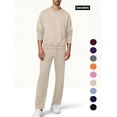 thumbnail image 1 of Men Athletic Outfit Sets Men's Fleece 2-Piece Crew Sweatshirt and Open Bottom Sweatpants with Pocket Set(Beige, 2XL), 1 of 10