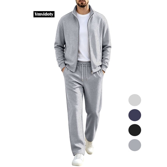 Men Athletic Outfit Sets Men's Tracksuits 2 Pieces Set Long Sleeve Causal Full Zip Hiking Jogging Gym Sports Sweatsuit for Men 2 Piece Outfits(Gray, L)
