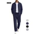 thumbnail image 1 of Men Athletic Outfit Sets Men's Tracksuits 2 Pieces Set Long Sleeve Causal Full Zip Hiking Jogging Gym Sports Sweatsuit for Men 2 Piece Outfits(Navy, L), 1 of 6
