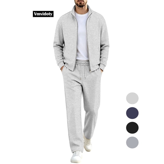 Men Athletic Outfit Sets Men's Tracksuits 2 Pieces Set Long Sleeve Causal Full Zip Hiking Jogging Gym Sports Sweatsuit for Men 2 Piece Outfits(White, L)