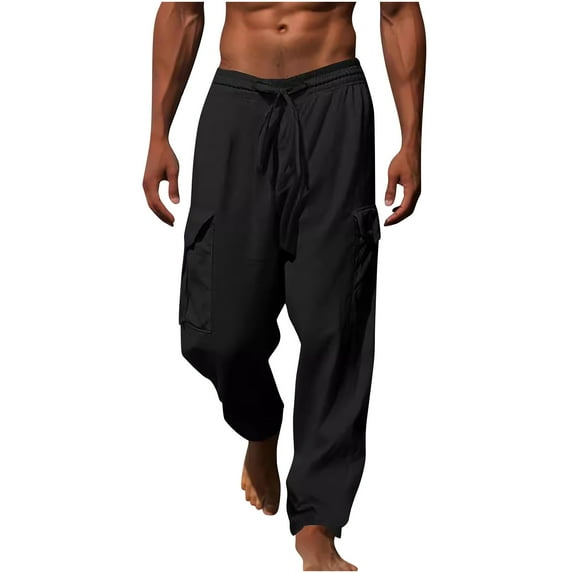 Men Athletic Pants Men's Fashion Drawstring Elastic Waist Solid Color Casual Length Pants Black Pants Men,Mens Black Pants Men Pants Casual SweatPants Men Workout Pants for Men,Mens Jogger Pants