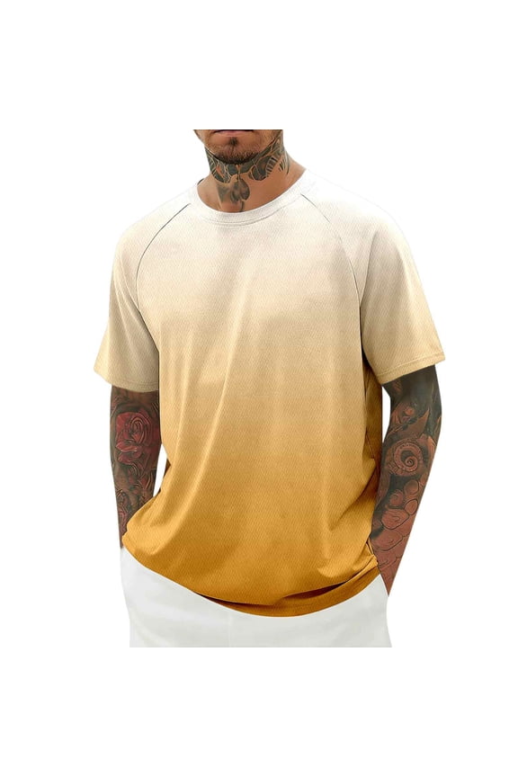 Men Athletic Shirts,UV Protection Breathable Gradient Long Sleeve T-Shirts,Yellow,XS