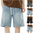 thumbnail image 1 of lcziwo Men Athletic Shorts with Pockets Denim Classic Fit Summer Drawstring Hiking Shorts Camping Fishing Beach Elastic Waist Chino Short Light Blue M, 1 of 9