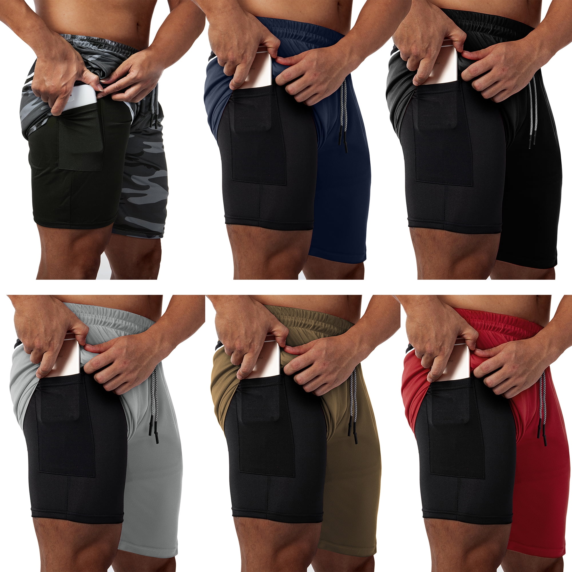 2 In 1 Running Shorts with Phone Pocket Gym Workout Quick Dry Mens Shorts 5  Inch 