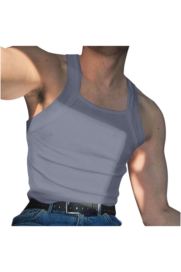 Men Athletic Style Square Cut Tank Top Ribbed Slim Fit Underwear Shirts Fashion Sleeveless Shirt