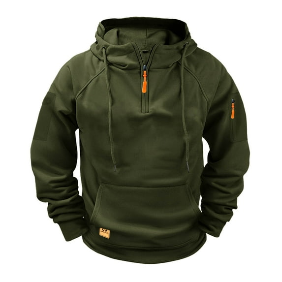 Men Athletic Sweatshirts Casual Solid Color Zipper Sports Pullover Tops Long Sleeve Running Gym Kangroo Pocket Sweatshirts Army Green L