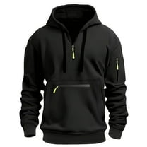 Men Athletic Sweatshirts Casual Solid Color Zipper Sports Pullover Tops Long Sleeve Running Gym Kangroo Pocket Sweatshirts Black L