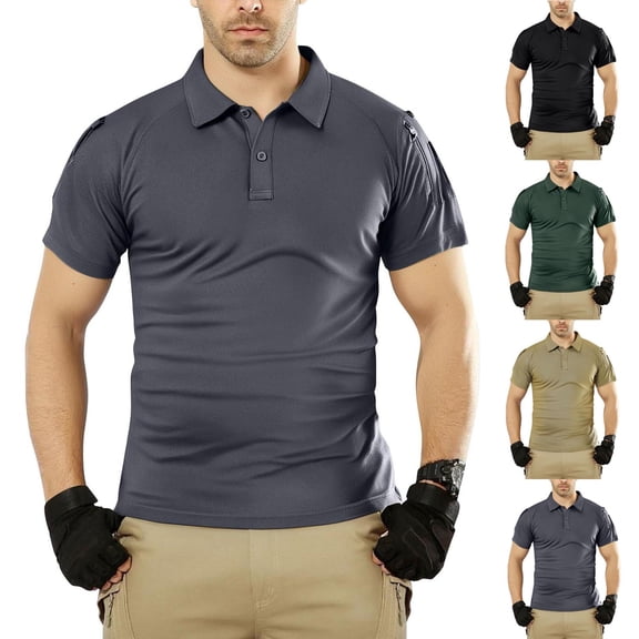 Men Athletic Workout Golf Shirts Summer Trainning Lapel Short Sleeve Blouses Casual Loose Comfy Solid Color Tops With Pockets