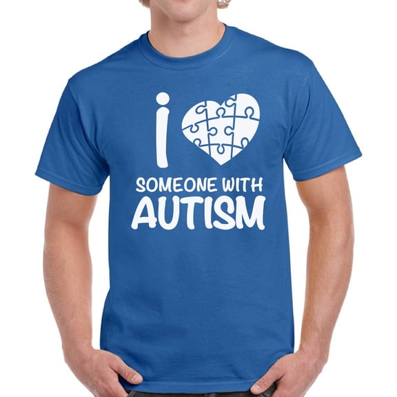 Men Autism Awareness Shirt - I Love Someone With Autism White Print Graphic Tee - S M L XL 2XL 3XL 4XL 5XL