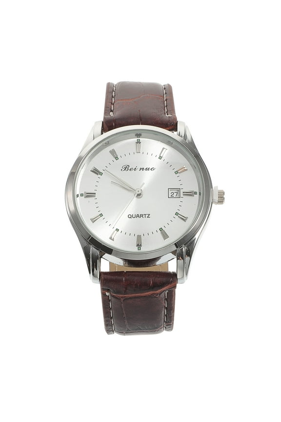 Men Automatic Mechanical Wrist Watch with PU Band (White+Silver+Brown)
