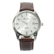 Men Automatic Quartz Wrist Watch with PU Band (White+Silver+Brown)