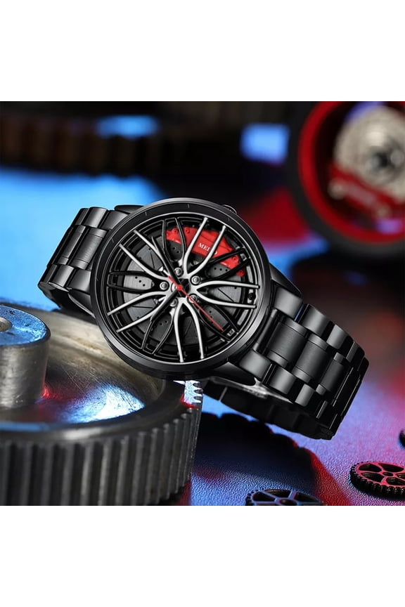 Men Automotive Style Wristwatch, Stainless Steel, Non Mechanical Movement, Yellow Detail, Watch Cases for Men, Husband Birthday, 1 Pc, Husband Birthday Gift Ideas