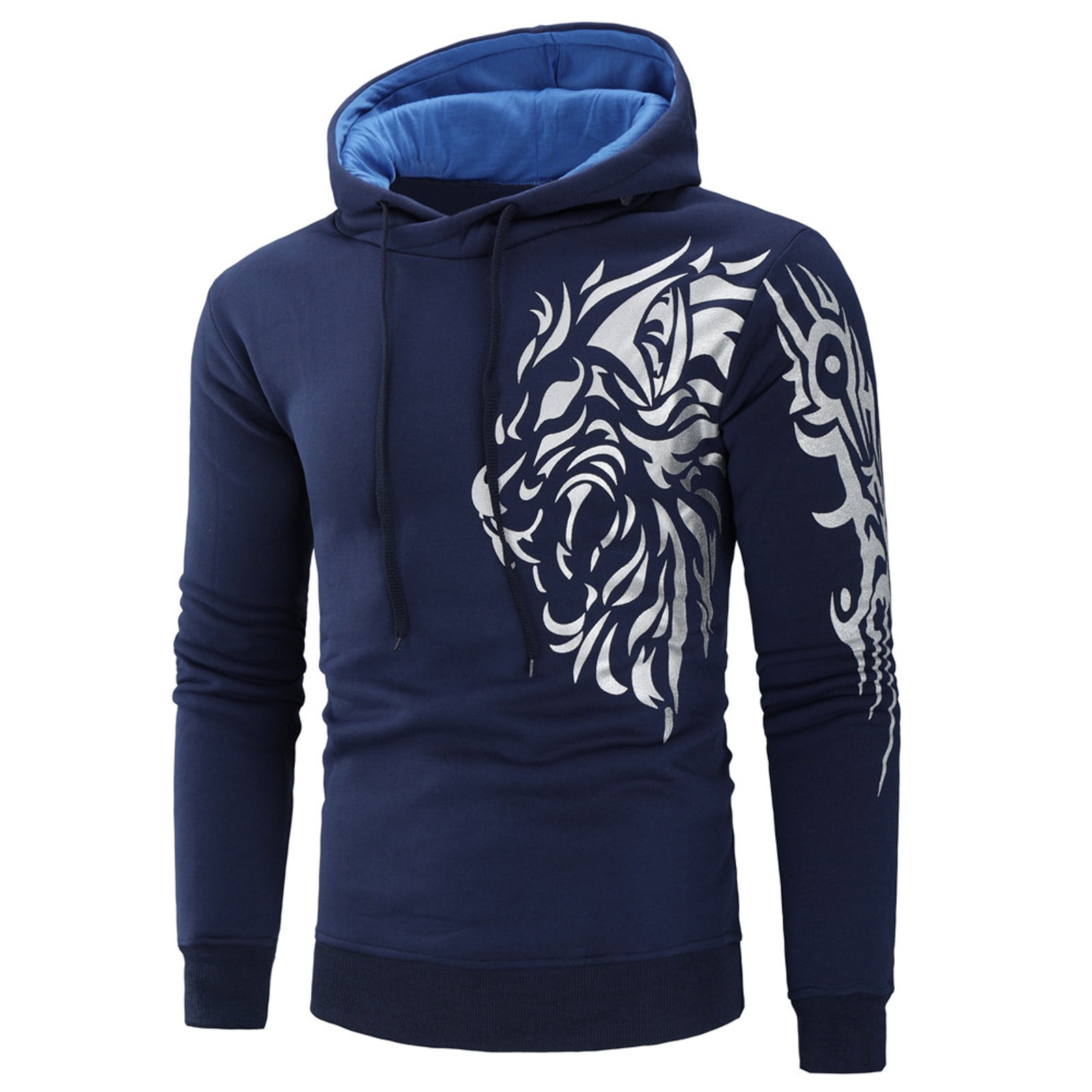 Men Autumn And Winter Casual Hooded Totem Printed Sweater Coat