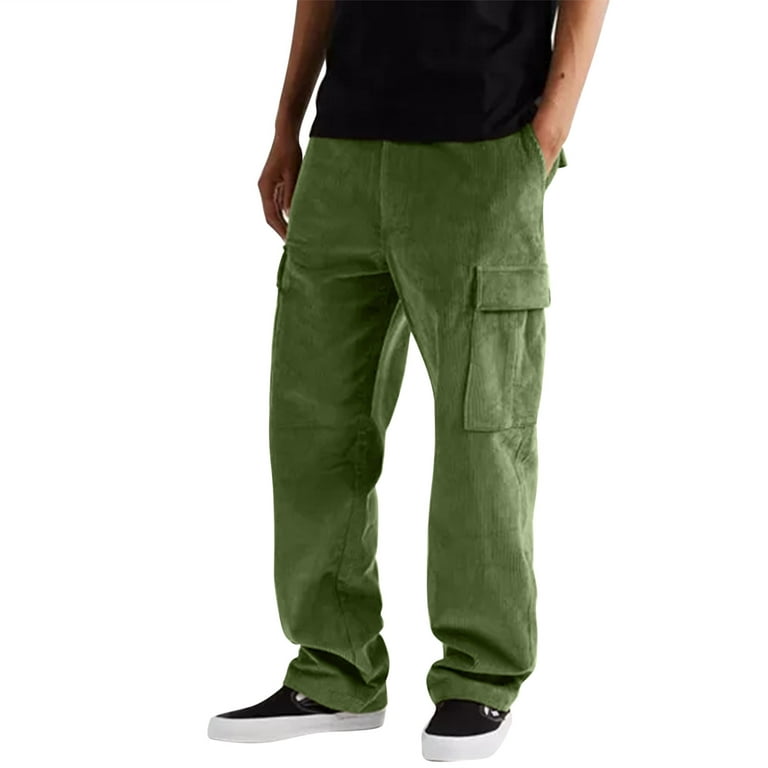 Men Autumn And Winter Solid Color Corduroy Multi Pocket Straight Pants High  Street Pants Casual Loose Overalls Trousers