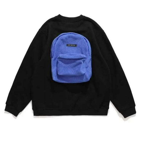 Men Autumn Hoodies Fashion Backpack Sweatshirt 2022 New Solid Color O-Neck Pullover High Quality Streetwear Couple Loose Top,Black,2XL