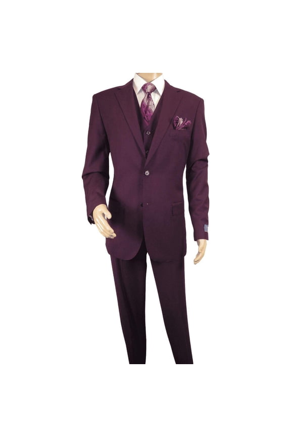 Men BERRAGAMO 3pc Suit Vested Plain front Pants Side Vents Formal A6732 Burgundy