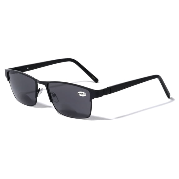 Men BIFOCAL Premium Rectangle Metal with Plastic Temple Extra Large Reading Reader Sunglasses - 152mm Wide Frame 100%UV +2.25