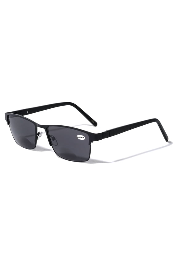 Men BIFOCAL Premium Rectangle Metal with Plastic Temple Extra Large Reading Reader Sunglasses - 152mm Wide Frame 100%UV +2.25